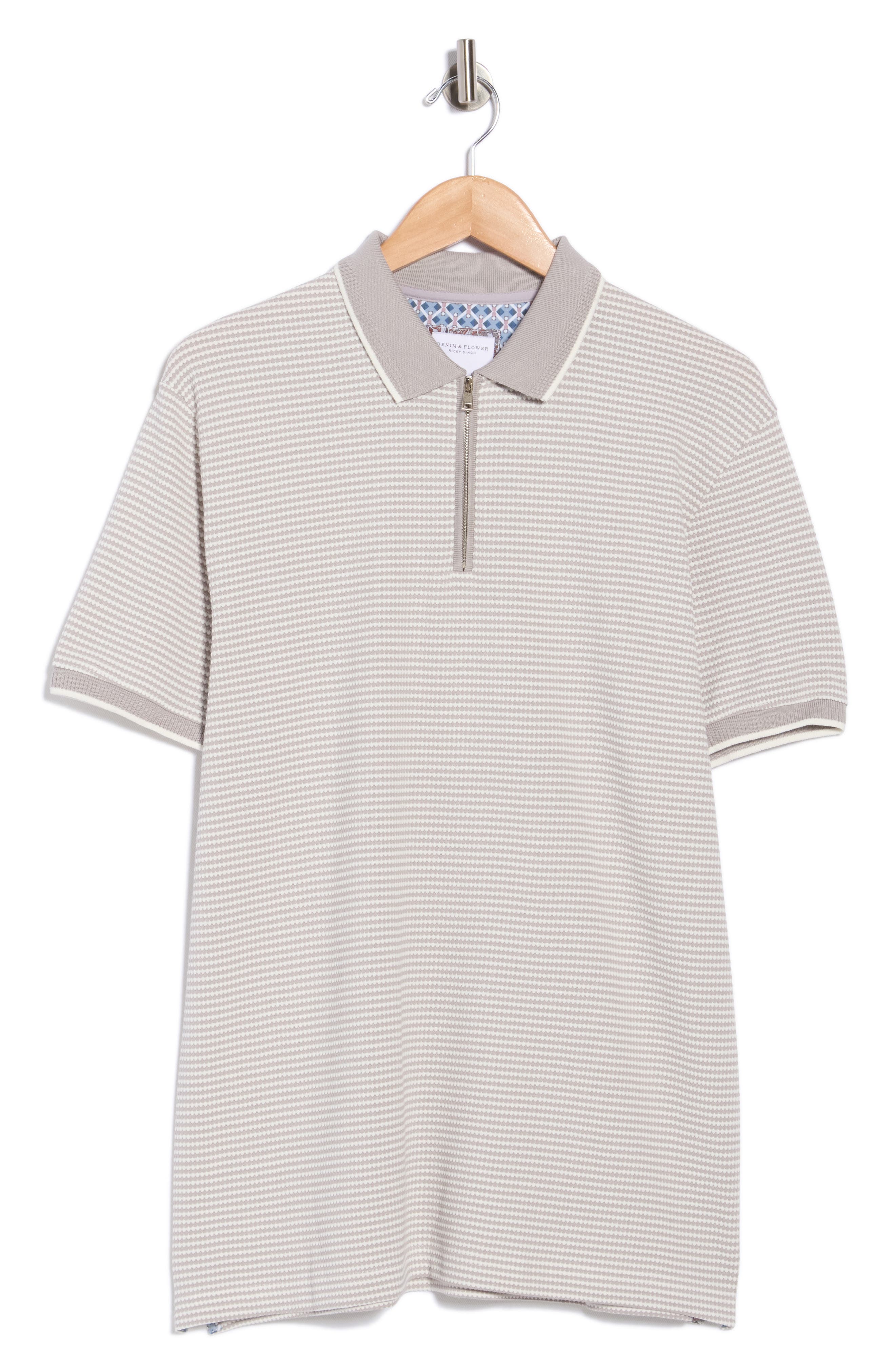 DENIM AND FLOWER Stripe Cotton Blend Quarter Zip Polo