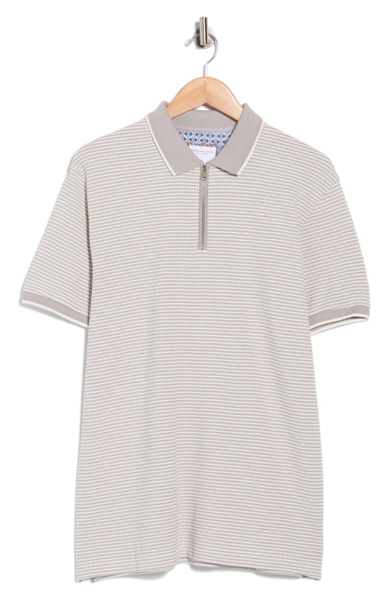 DENIM AND FLOWER Stripe Cotton Blend Quarter Zip Polo, Main, color, Grey