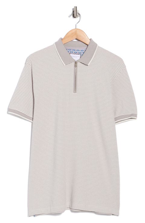 Stripe Cotton Blend Quarter Zip Polo