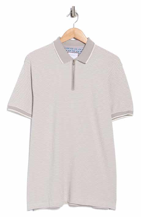 DENIM AND FLOWER Stripe Cotton Blend Quarter Zip Polo