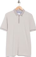 DENIM AND FLOWER Stripe Cotton Blend Quarter Zip Polo