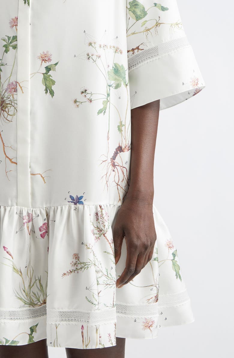 Erdem Short Sleeve Drop Waist Silk Minidress, Alternate, color, Botanical Garden White