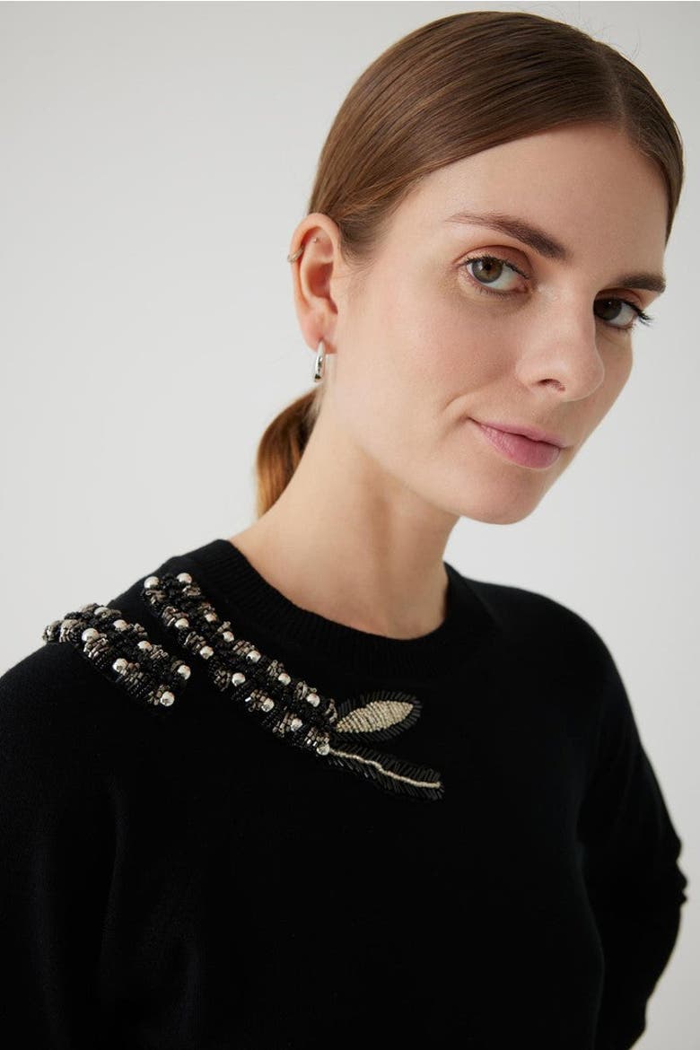 Afsaneh Hand Embroidered Blouse, Alternate, color, BLACK