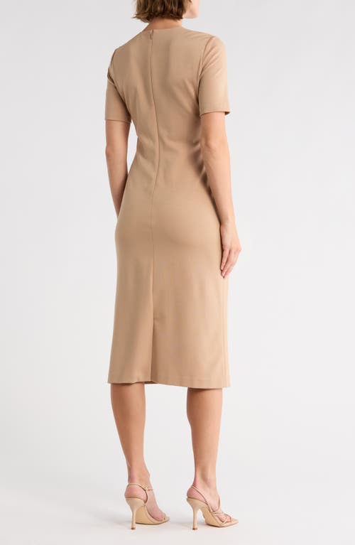 Theory Ruched Side Short Sleeve Dress In Brown
