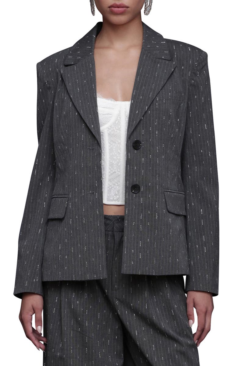 Avec Les Filles Rhinestone Detail Pinstripe Blazer, Main, color, Grey Pinstripe - Silver