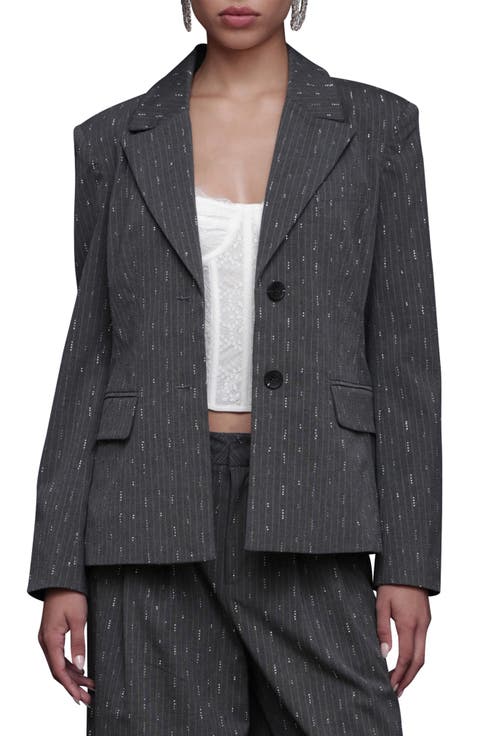 Rhinestone Detail Pinstripe Blazer