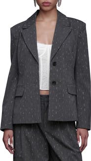 Avec Les Filles Rhinestone Detail Pinstripe Blazer