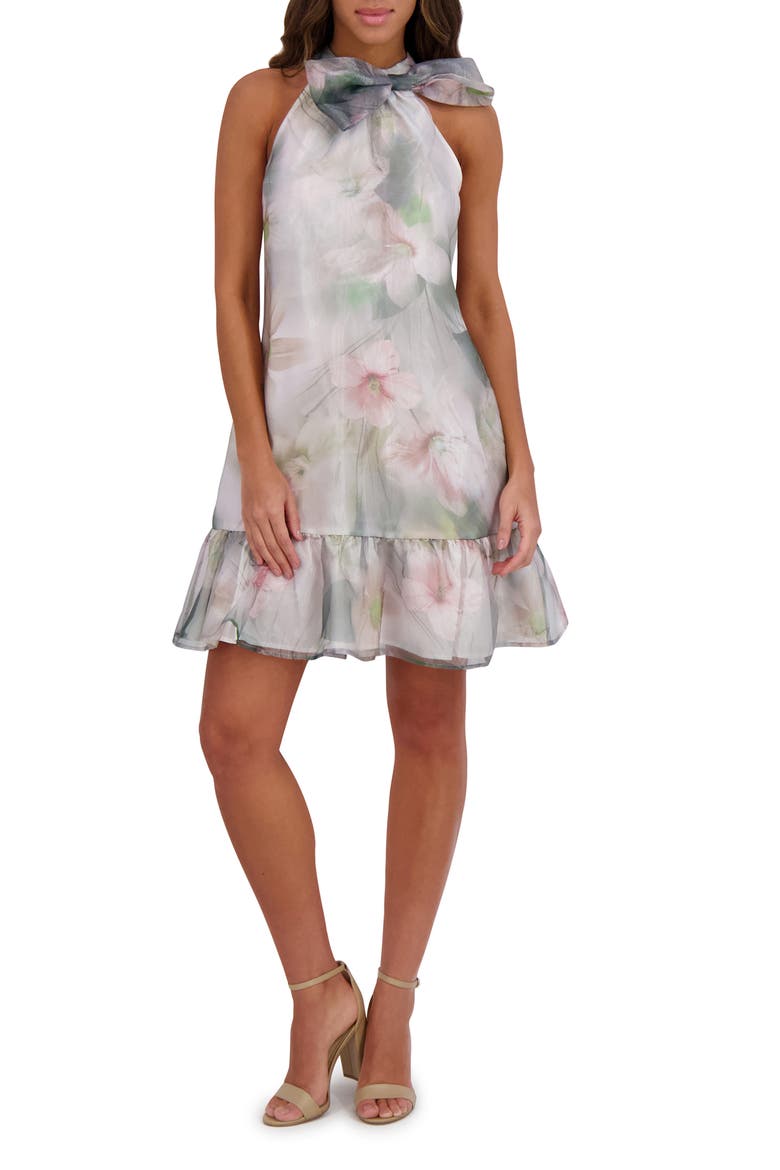 Flounce Hem Minidress, Main, color, GREY MULTI