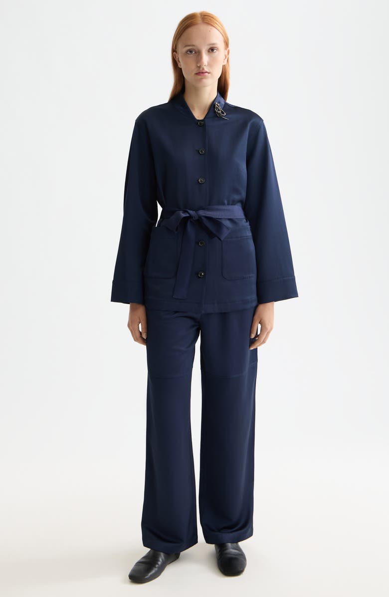 Scotch & Soda Tie Waist Satin Blazer, Alternate, color, Peacoat