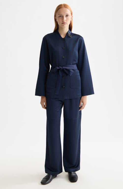 Scotch & Soda Tie Waist Satin Blazer In Blue