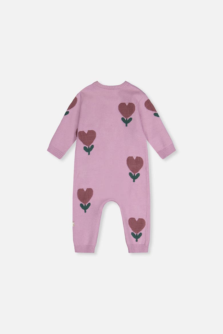 Knitted Intarsia Heart Flower Button Romper, Alternate, color, Lilac
