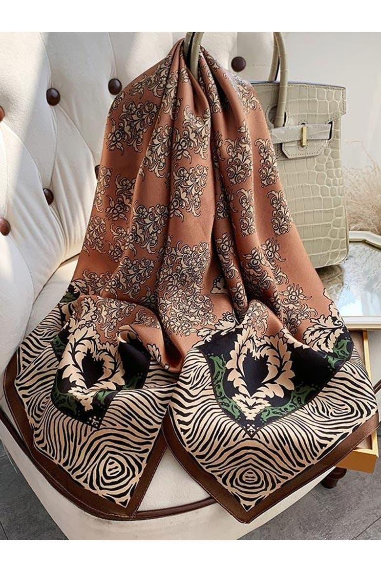 Silk Square Scarf, Main, color, Brown Floral
