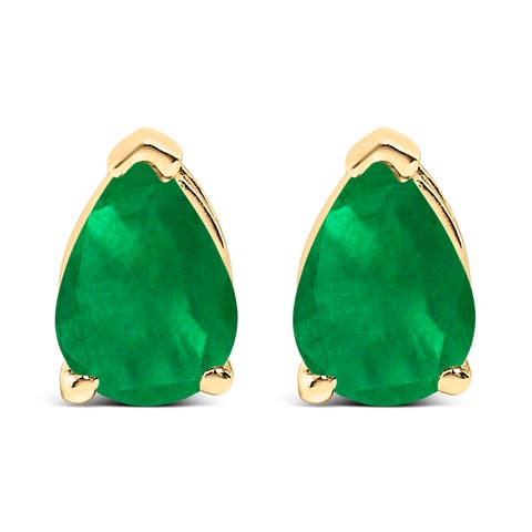 14K Gold 6x4MM Pear Shaped Gemstone Solitaire Stud Earrings