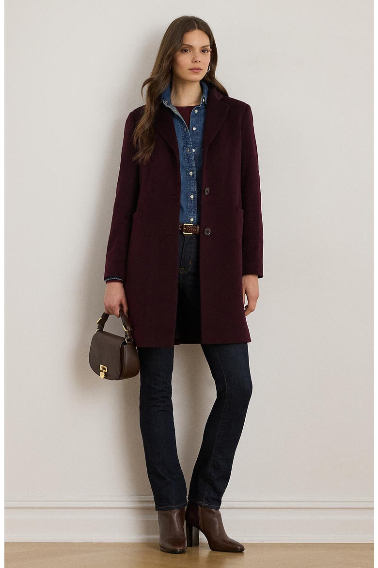 Longline Wool Blend Coat, Alternate, color, PINOT NOIR