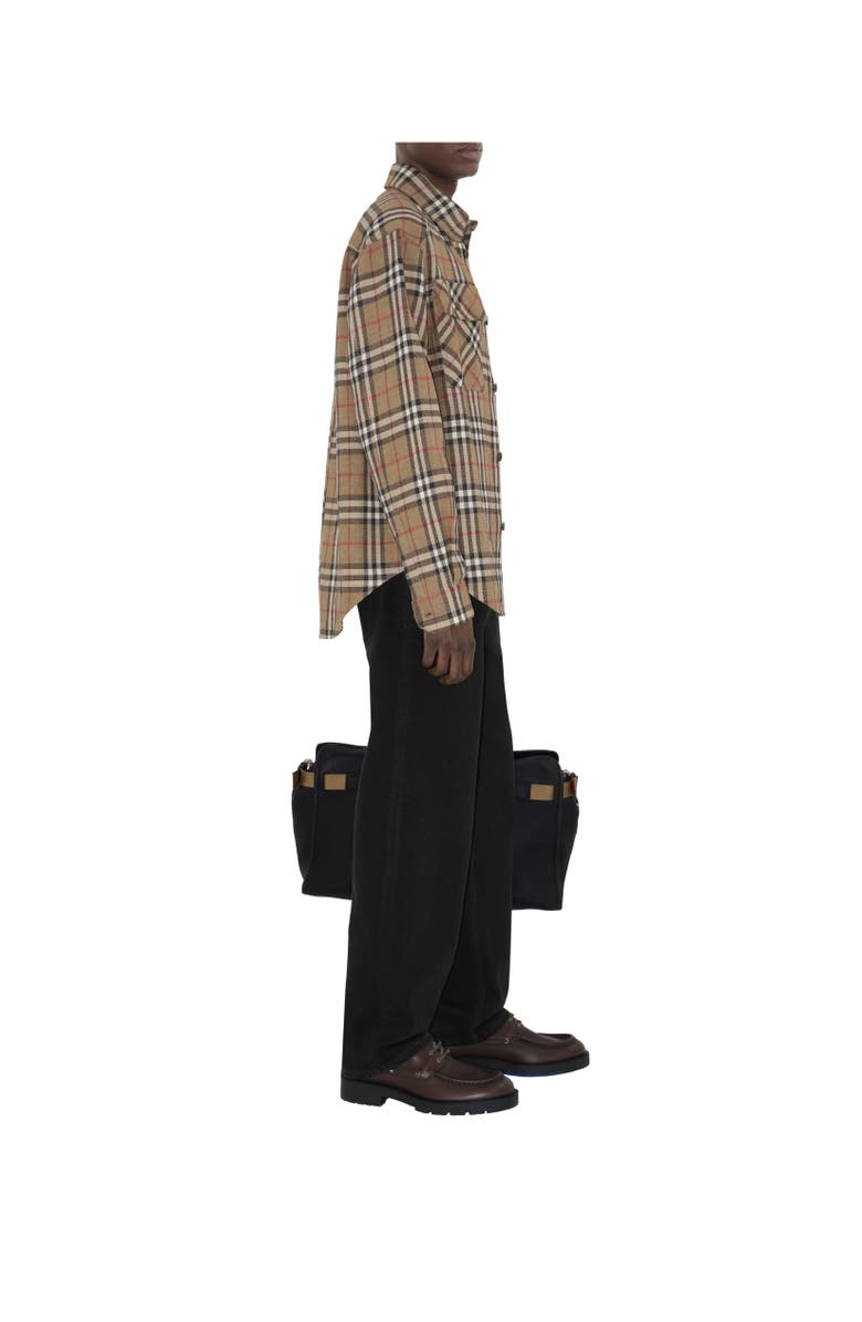 Burberry Oversized Fit Check Cotton Linen Shirt, Alternate, color, Nut