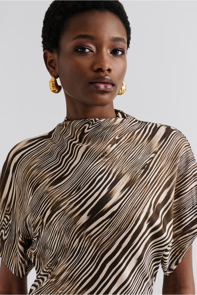 Alivia Short Sleeve Satin Maxi Dress, Alternate, color, Moire
