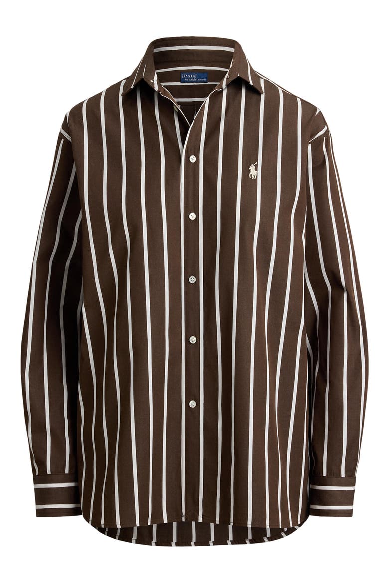 Relaxed Fit Stripe Cotton Button-Up Shirt, Alternate, color, DARK BROWN/ WHITE