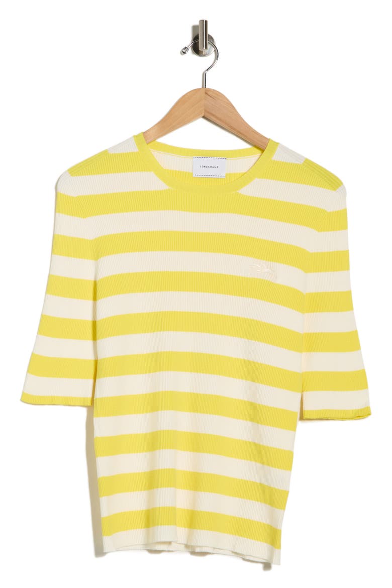 Stripe Ribbed Pullover Sweater, Main, color, LEMON/ ECRU