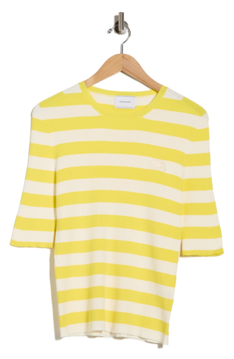 Longchamp Stripe Ribbed Pullover Sweater, Main, color, Lemon/ Ecru