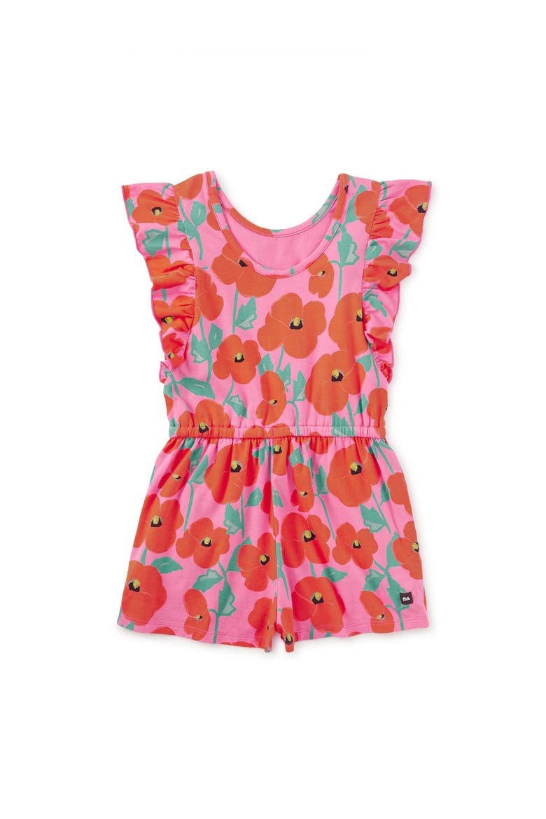 Flutter Sleeve Romper, Alternate, color, Poppy Poppies