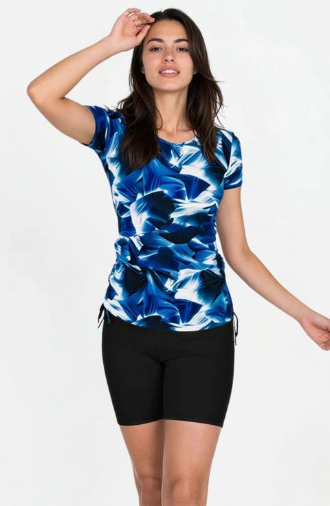 Short Sleeve Adele Swim Top and Black Mid-Thigh Swim Shorts Set