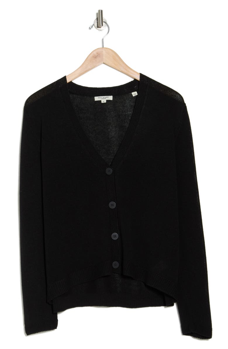 MAX STUDIO V-Neck Button Front Cardigan, Alternate, color, Black