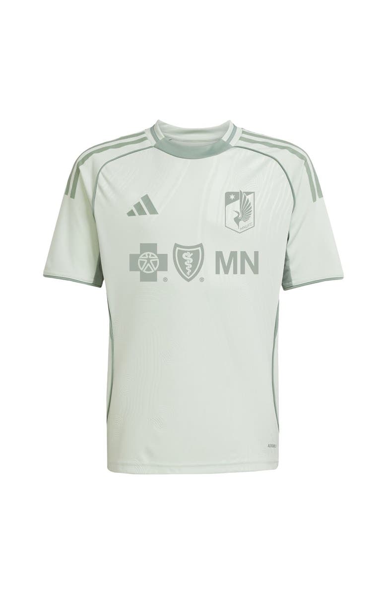 adidas Youth adidas Light Green Minnesota United FC 2025 One Planet Pre-Match Top, Alternate, color,