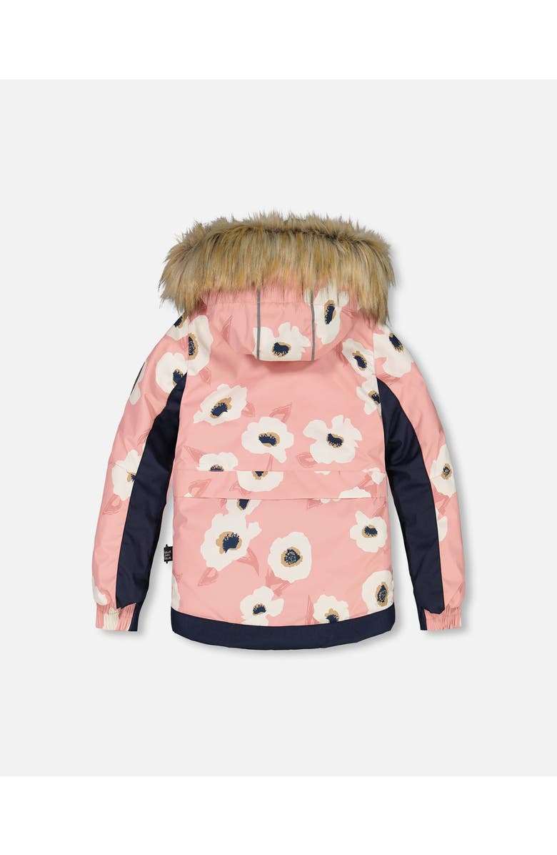 Deux par Deux Girl's Two Piece Snowsuit Allover Print Pink Printed Off White Flowers, Alternate, color, 