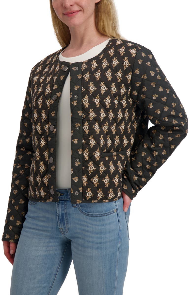 Lucky Brand Diamond Quilted Jacket, Alternate, color, Black Floral