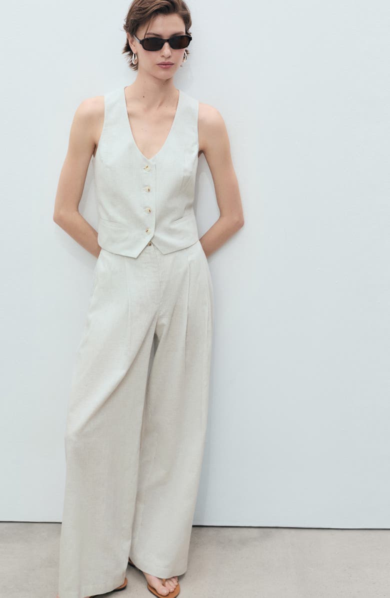 MANGO Straight Fit Cotton & Linen Suit Pants, Alternate, color, Ecru