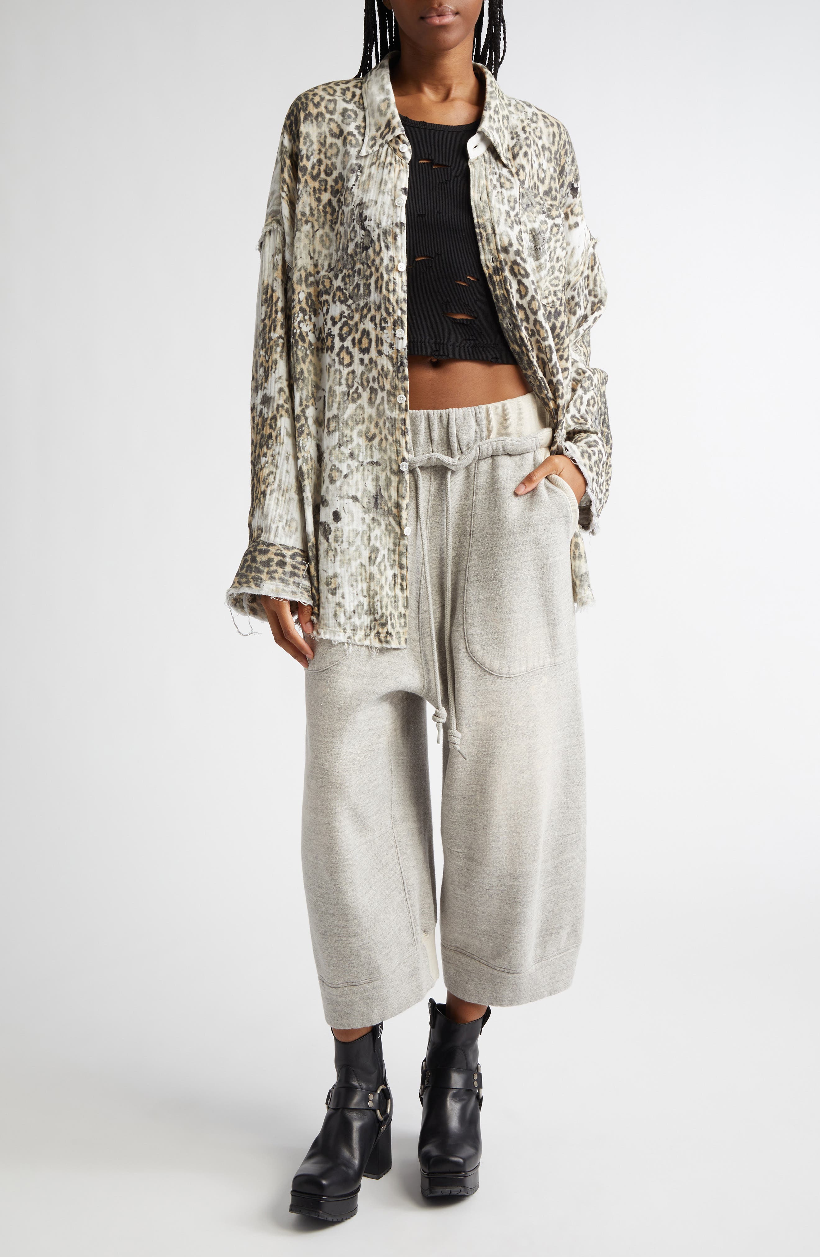 R13 Deconstructed Drop Crotch Crop Sweatpants (Women) | Nordstrom