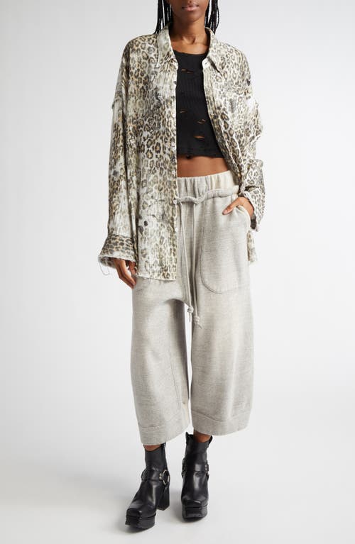 R13 Deconstructed Drop Crotch Crop Sweatpants In Heather Grey W/oatmeal