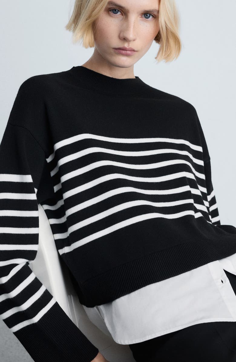 MANGO Mixed Media Layered Crewneck Sweater, Alternate, color,