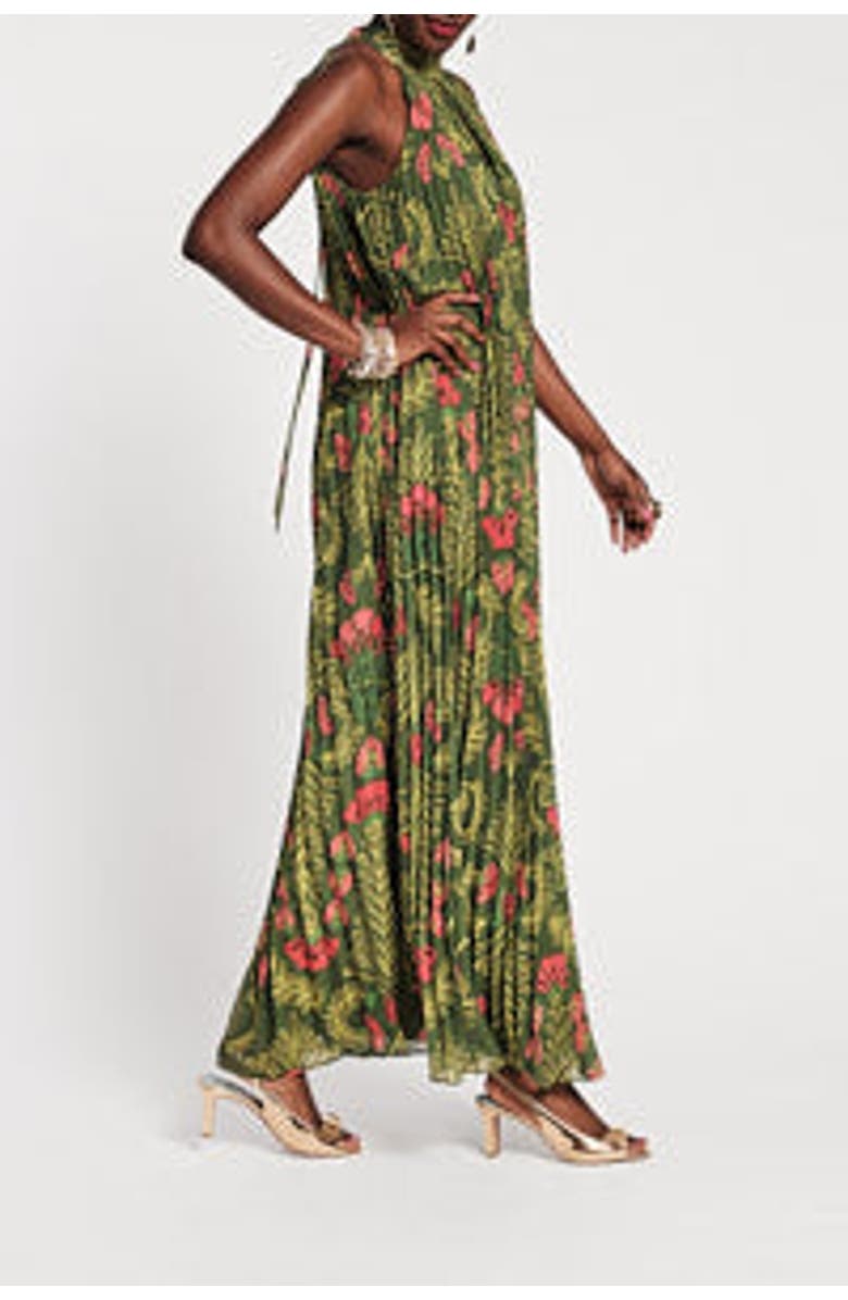 Frances Valentine Slim Pleated Maxi Dress, Alternate, color, Green/Multi