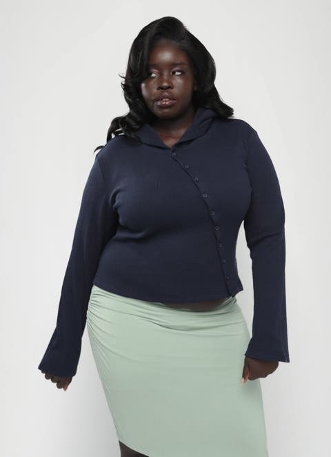 Olympia Asymmetric Button Hooded Cardigan