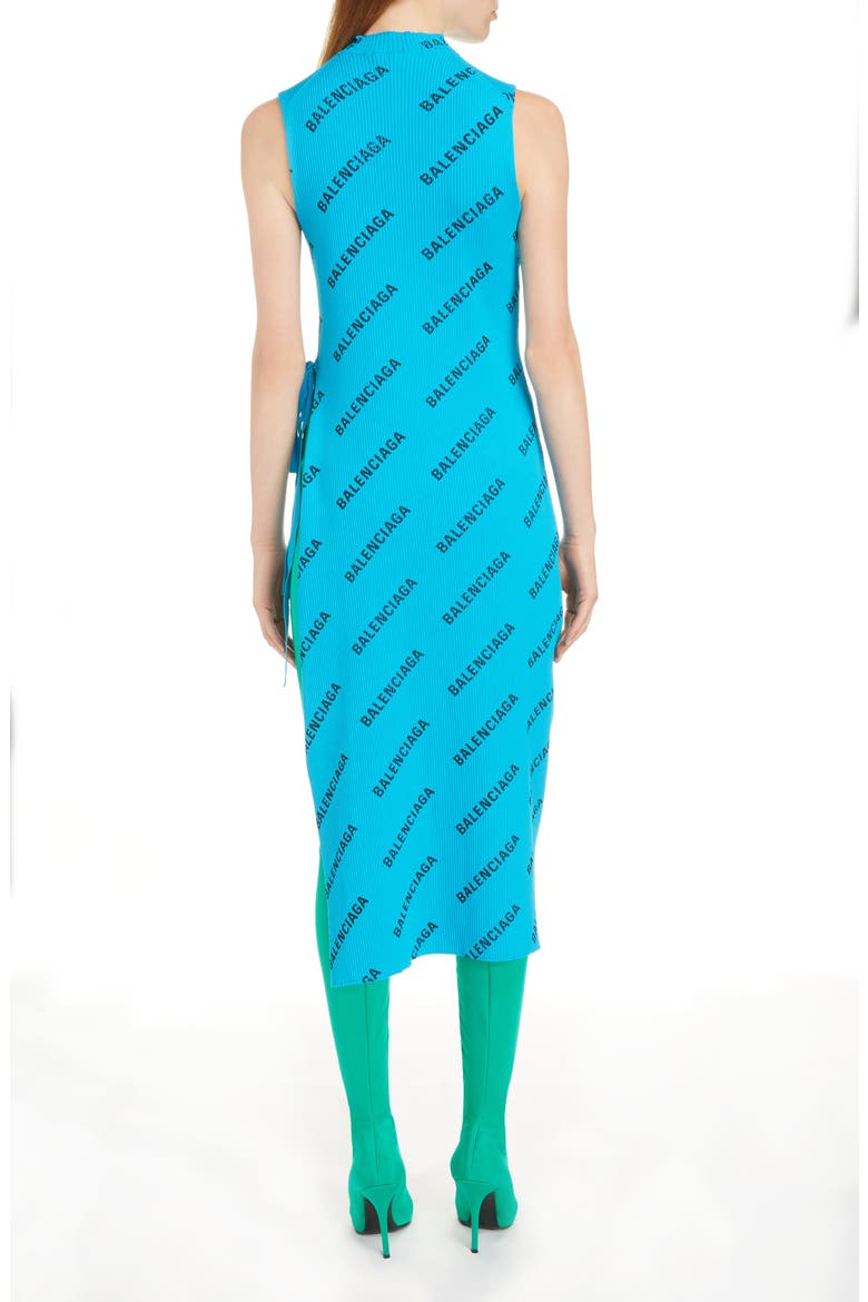 Logo Print Rib Knit Wrap Dress, Alternate, color, TURQUOISE/ BLACK