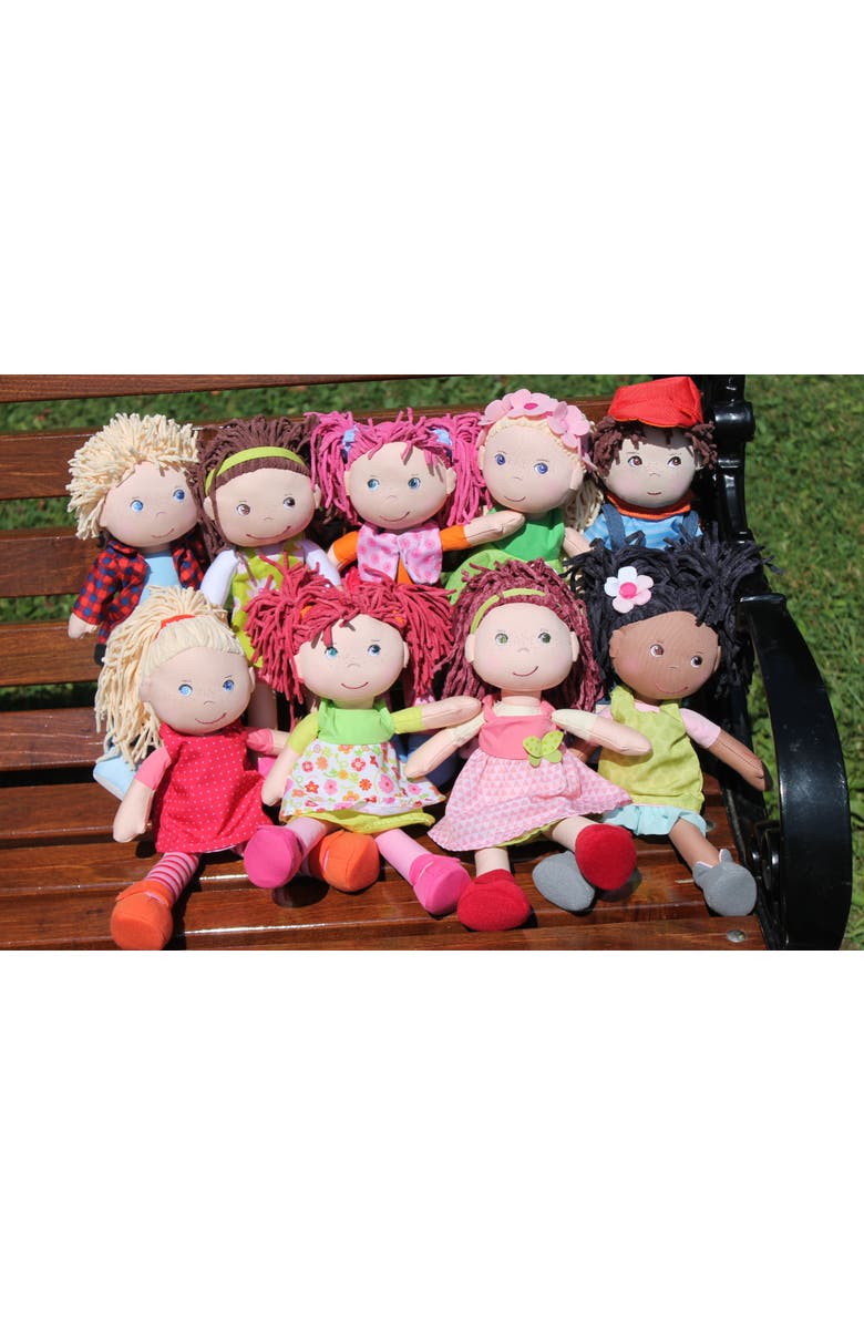 HABA 12" Soft Baby Doll Annelie with Blonde Hair, Embroidered Face, Removable Red Dress and Matching Hairband - Washable Toddler Doll for 18 Months+, Alternate, color, Red Multi