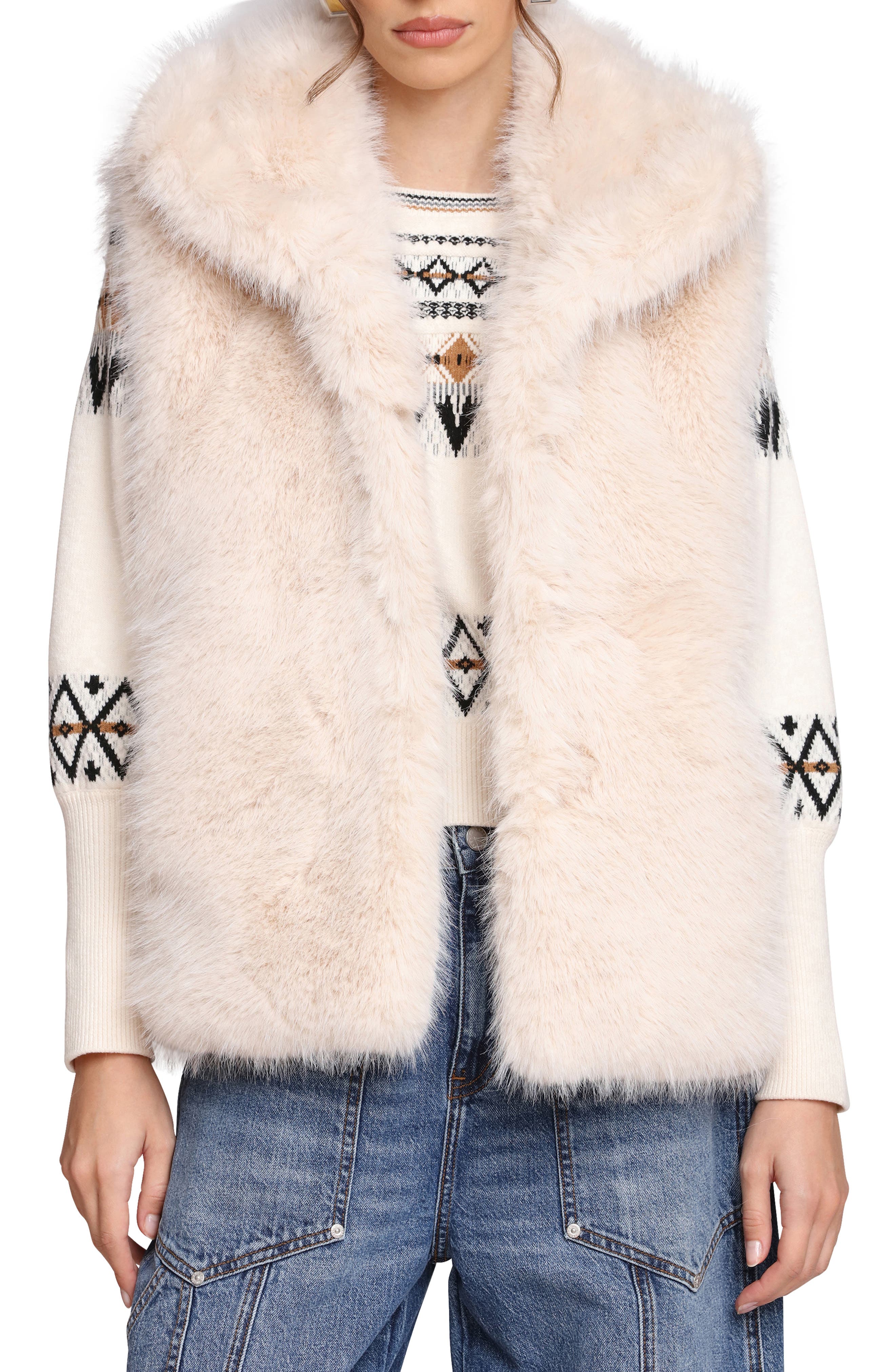 Avec Les Filles Oversize Faux Fur Vest In Gray