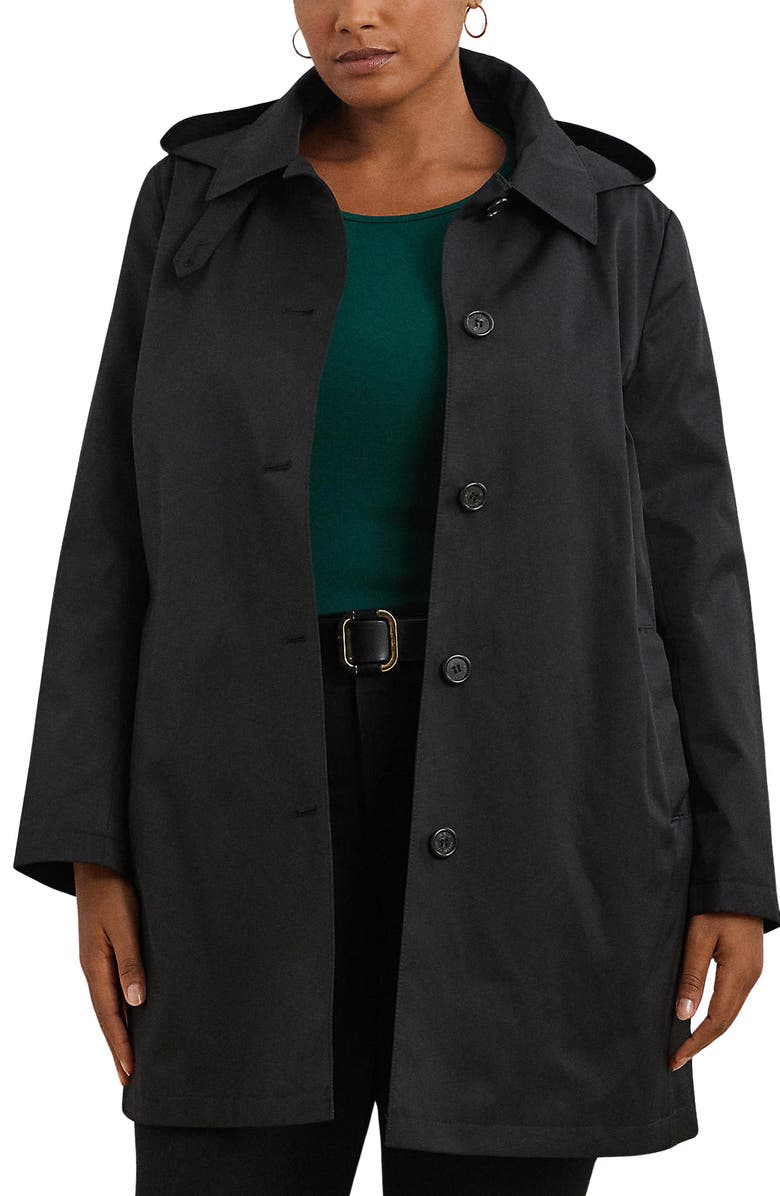 Lauren Ralph Lauren Balmacaan Single Breasted Raincoat, Main, color, Black