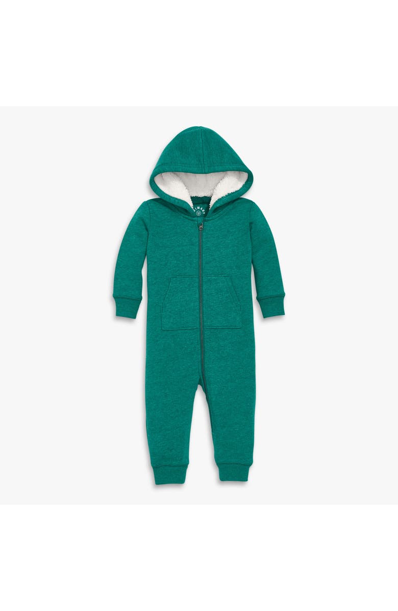 Primary Baby Teddy Fleece-Lined Zip Romper, Main, color, Heather Spruce