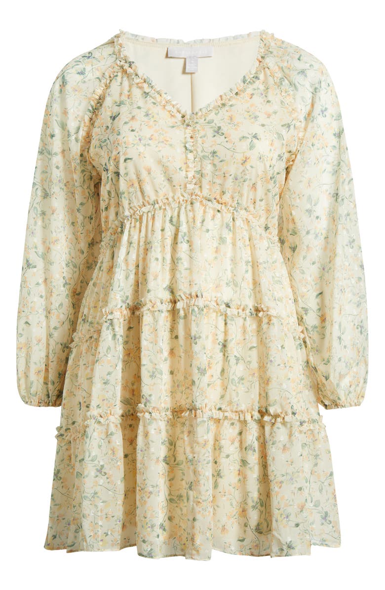 Chelsea28 Floral Print Ruffle Long Sleeve Chiffon Dress, Alternate, color, Yellow Floral