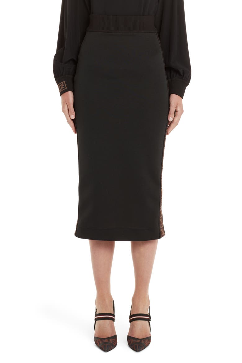 Logo Stripe Jersey Pencil Skirt, Main, color, BLACK
