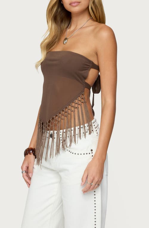 Edikted Backless Sheer Mesh Strapless Top