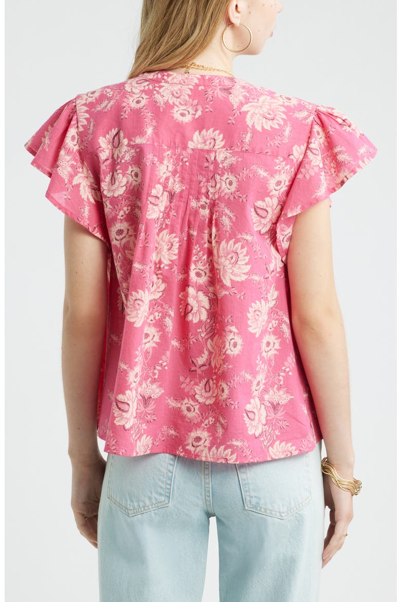Floral Cotton Pintuck Flutter Sleeve Top, Alternate, color, PINK COTTAGE FORAL STRIPE