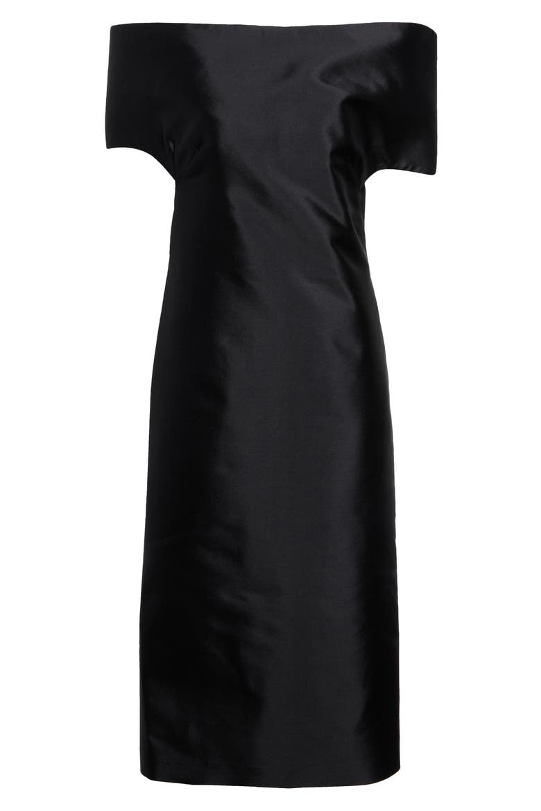 Off the Shoulder Corset Silk & Wool Dress, Main, color, BLACK