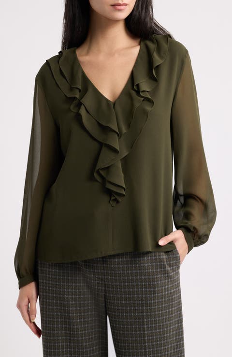 Ruffled V-Neck Georgette Top