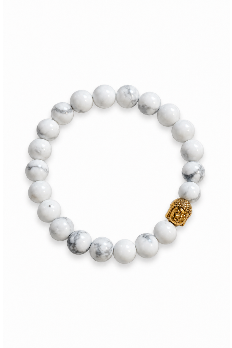 Buddha Crystal Beaded Bracelet, Main, color, White Howlite