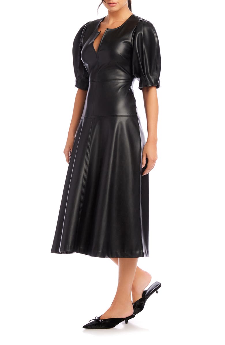 FIFTEEN TWENTY Sierra Puff Sleeve Faux Leather Midi Dress, Alternate, color, 