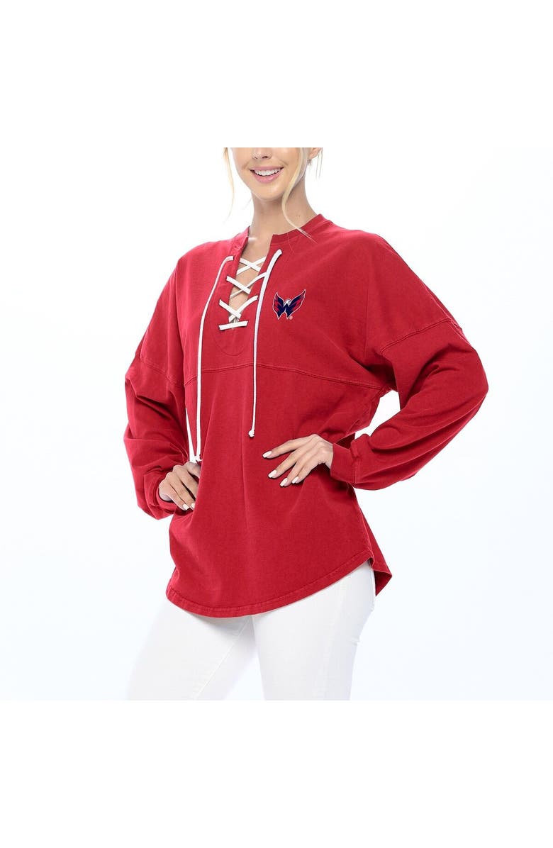 FANATICS Women's Fanatics Branded Red Washington Capitals Spirit Lace-Up V-Neck Long Sleeve Jersey T-Shirt, Alternate, color, Red