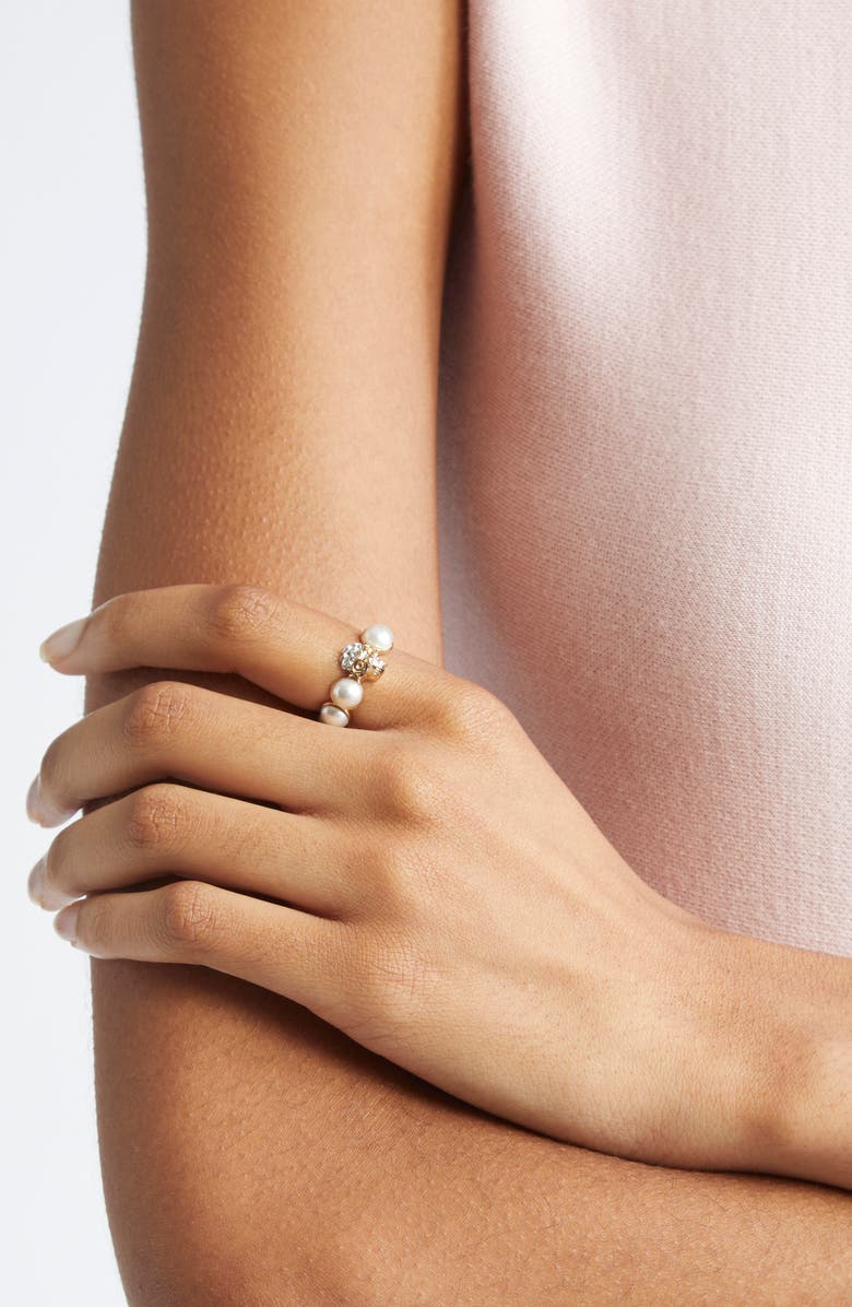 McQueen Crystal Skull & Faux Pearl Ring, Alternate, color,